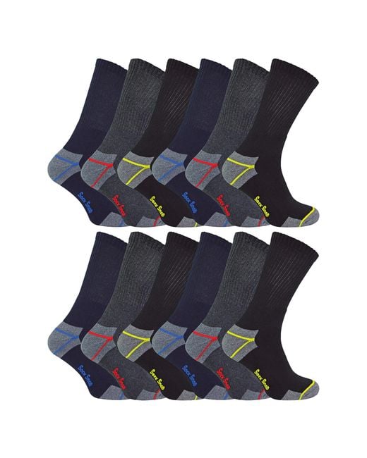 Sock Snob Blue 12 Pairs Heavy Duty Cushioned Work Socks For Steel Toe Boots for men
