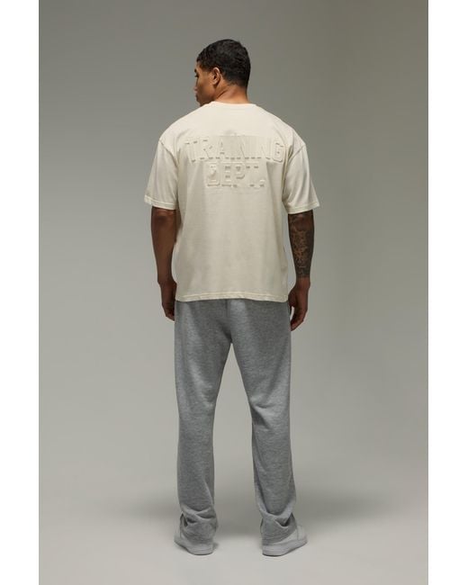 BoohooMAN Natural Training Dept Oversized Embossed T-Shirt for men