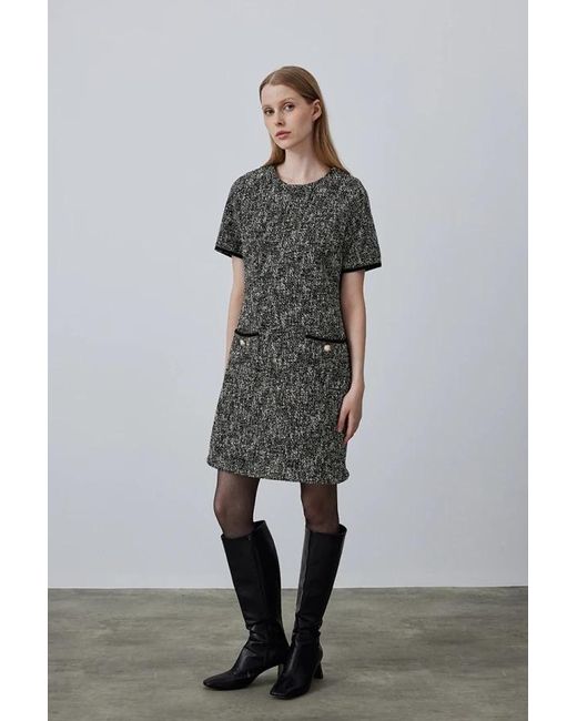 GUSTO Gray Textured Tweed Dress With Pockets