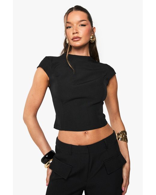 Boohoo Black High Neck Tailored Top
