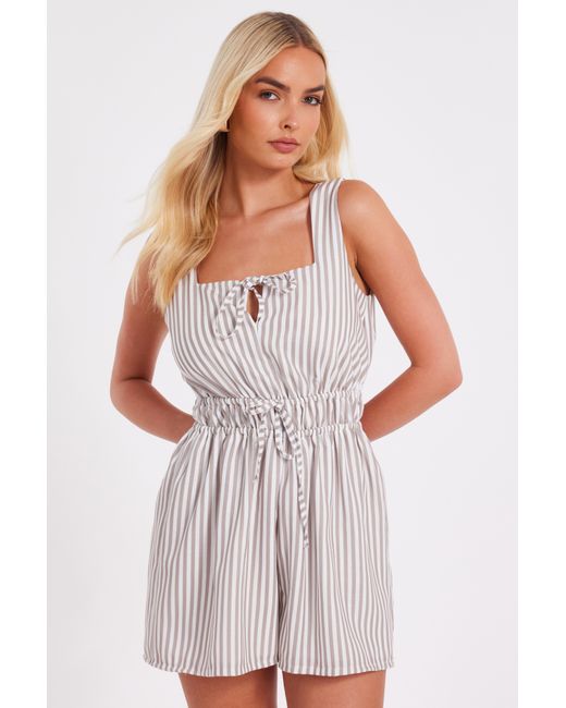 Quiz White Striped Playsuit