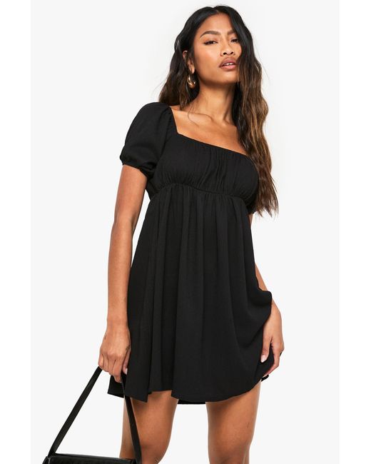 Boohoo Black Puff Sleeve Smock Mini Dress