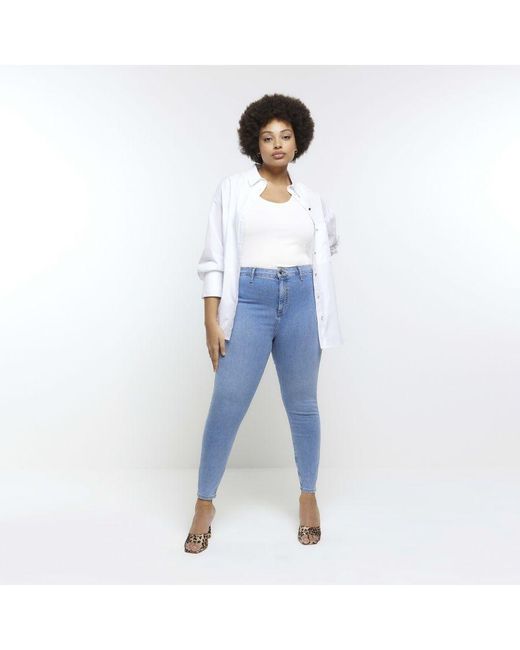 River Island Blue Jeggings Plus High Waisted Cotton