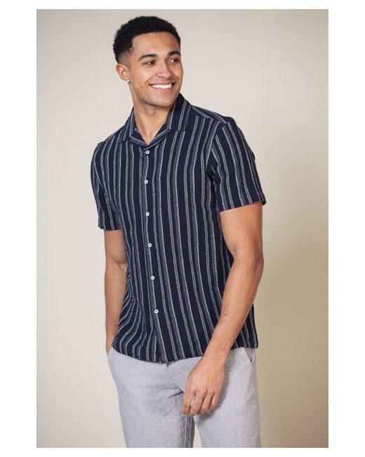 Nordam Blue 'Andover' Cotton Short Sleeve Button-Up Striped Shirt for men