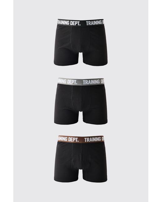 BoohooMAN Black Training Dept Cotton Boxers 3 Pack for men