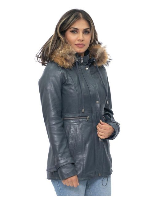 Infinity Leather Blue Hooded Parka Jacket-Putian