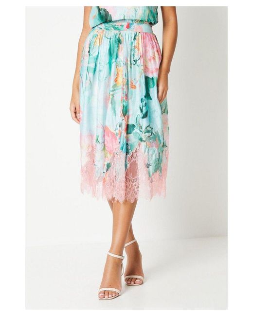 Coast Blue Lace Hem Printed Midi Skirt
