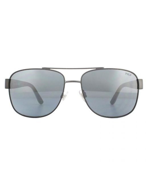 Polo Ralph Lauren Gray Aviator Matte Dark Gunmetal Light Mirror Sunglasses for men
