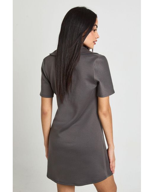 Boohoo Black Open Collar Long Sleeve Shirt Dress
