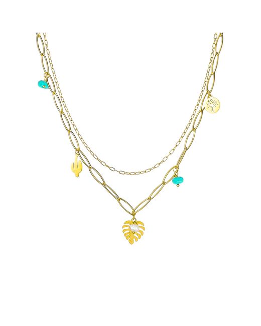 The Jewellery Stockroom Metallic Plated Leaf And Crystal Double Layer Charm Necklace