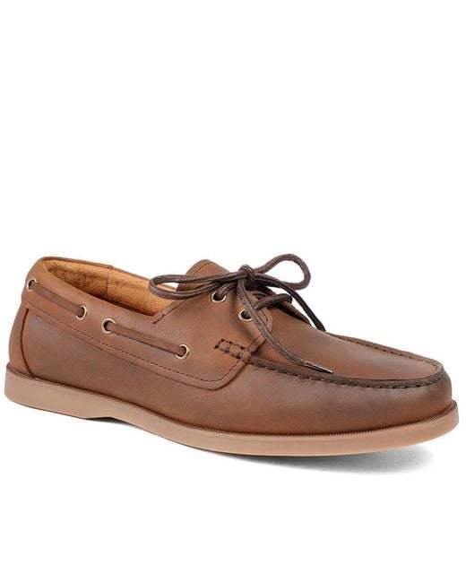 Jones Bootmaker Brown Partington Leather Lace Up Boat Shoes for men