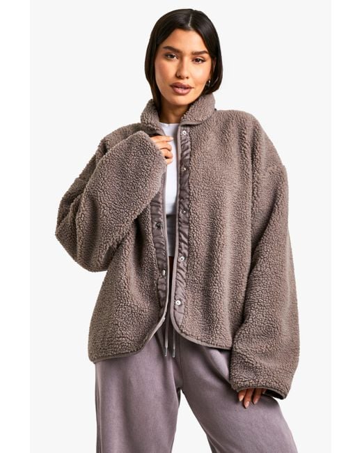 Boohoo Brown Tall Boxy Teddy Jacket