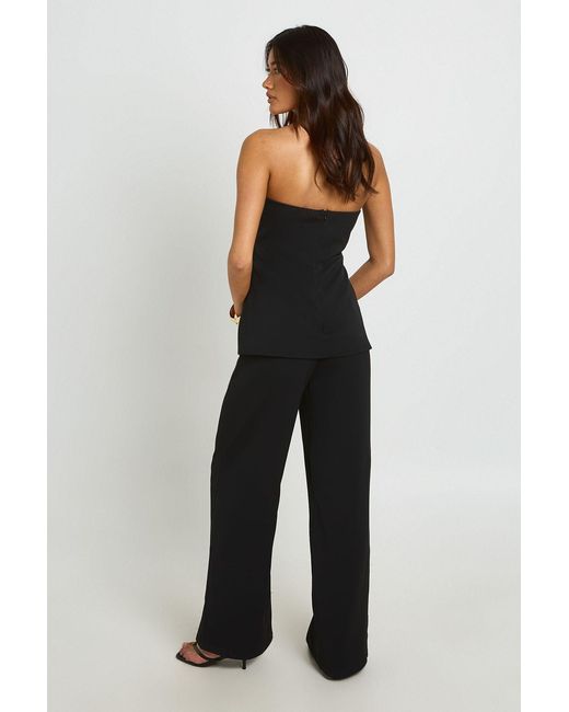 Boohoo Blue Tailored Bandeau Wide Leg Jumpsuit