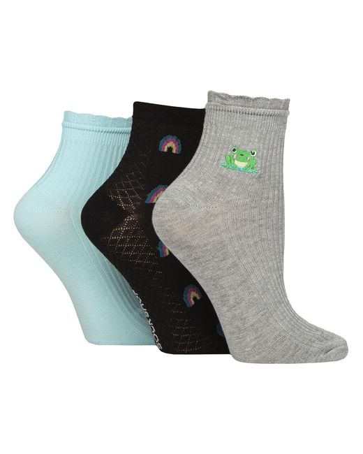 Elle Gray 3 Pack Ladies Ribbed Anklet Socks With Frill Welt