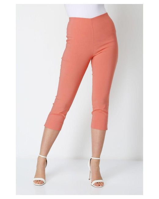 Roman Red Gingham Elastic Waist Stretch Cropped Trouser