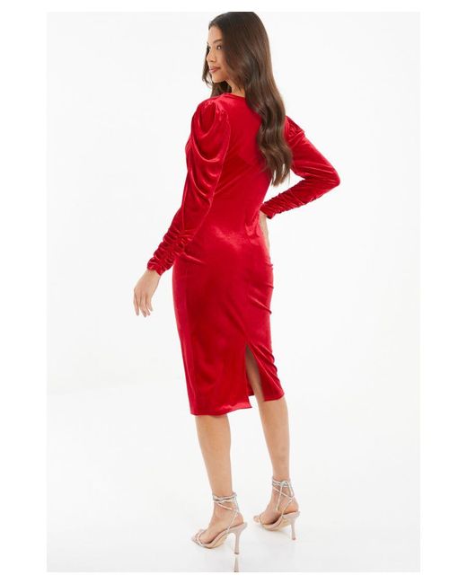 Quiz Red Velvet Wrap Midi Dress