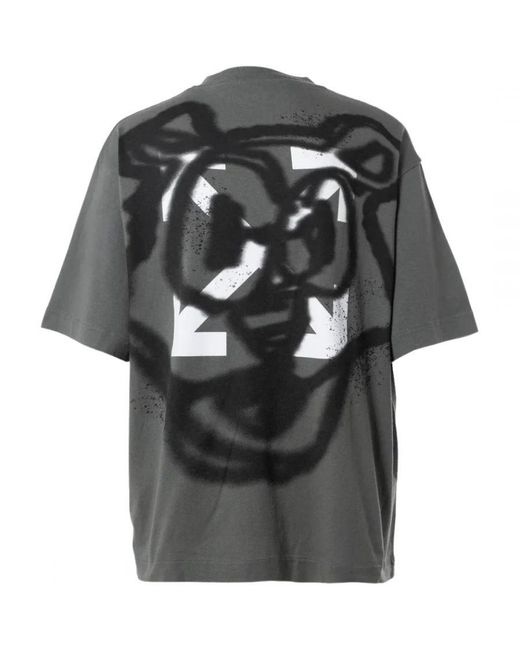 Off-White c/o Virgil Abloh Gray Teddy Arrow Logo Over Skate Fit Steel Iron T-Shirt for men