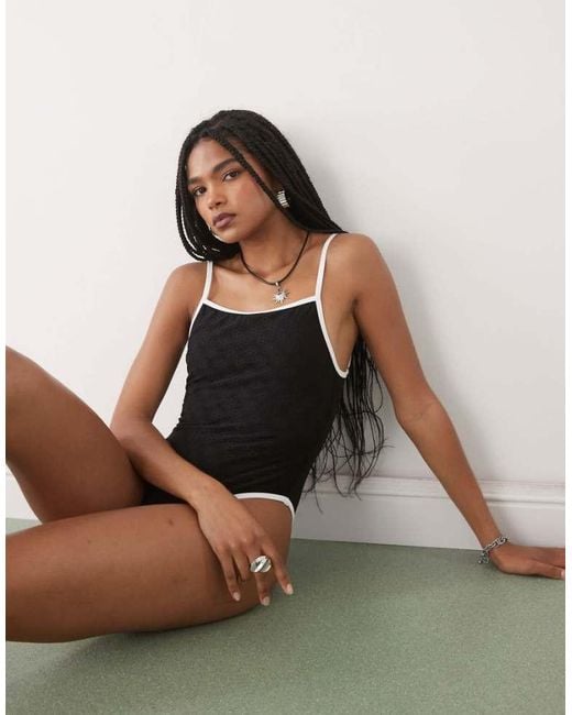 Lioness Black Mademoiselle Contrast Trim Low Back Broderie Swimsuit