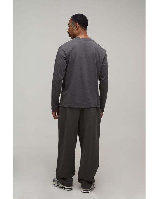 BoohooMAN Gray Essential Regular Fit Long Sleeve T-Shirt for men