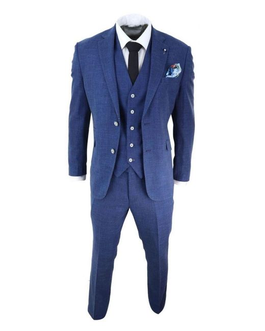 Infinity Leather Blue 3 Piece Linen Summer Spring Classic Suit for men