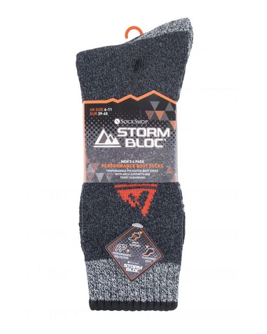 Storm Bloc Blue 4 Pairs Cushion Sole Hiking Work Boot Socks for men