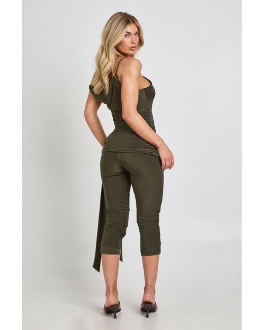 Boohoo Green Slinky Asymmetric Neck Capri Jumpsuit