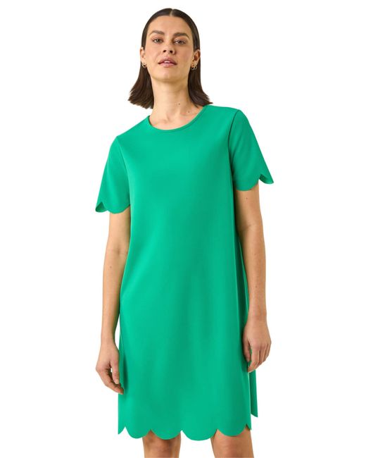 Roman Green Scallop T-Shirt Stretch Dress