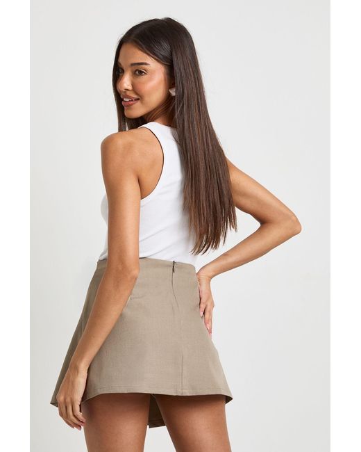Boohoo Natural Crepe Wrap Pleated Skort