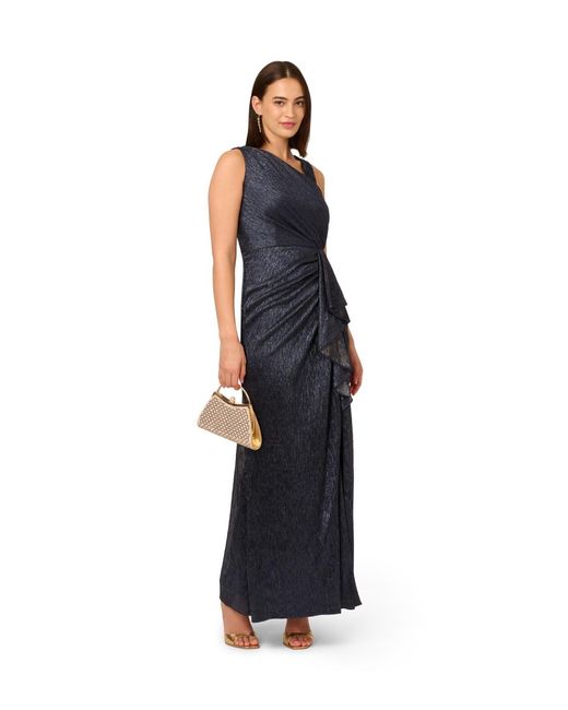 Adrianna Papell Blue Metallic Foil Long Dress