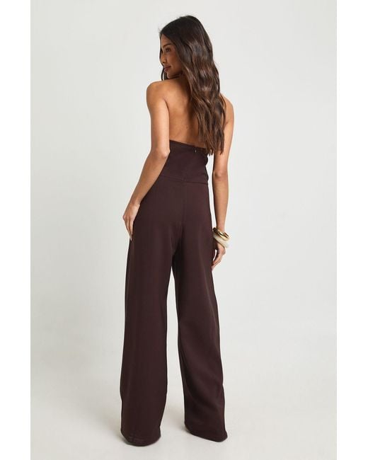 Boohoo Brown Button Wrap Front Jumpsuit