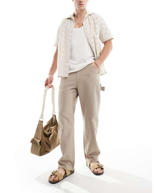 Jack & Jones Natural Wide Fit Linen Mix Carpenter Trouser for men