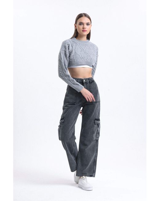 Hiccup Blue Low Rise Pocket Cargo Jeans