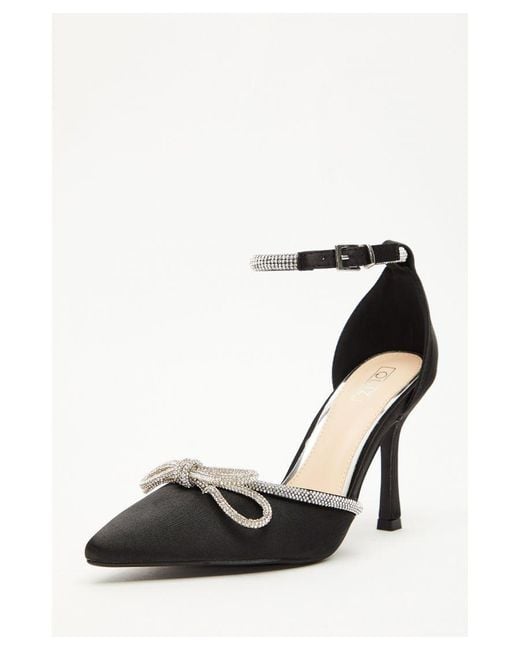 Quiz Black Diamante Bow Court Heels