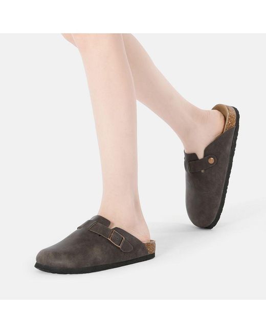 EVER AU Brown Pintail Leather Comfort Clog Sandals