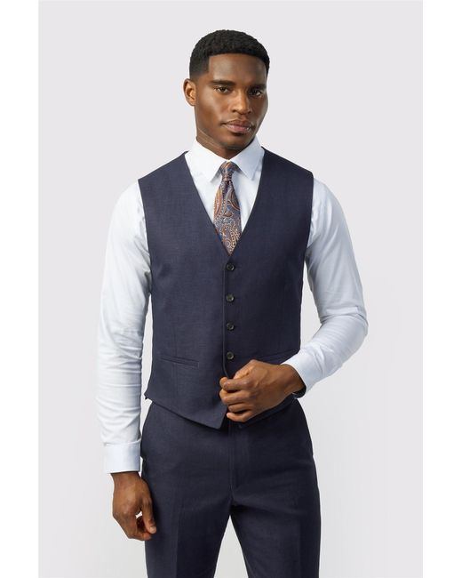 Ted Baker Blue Single Breasted Five Button V-Neck Tailored Suit Waistcoat for men