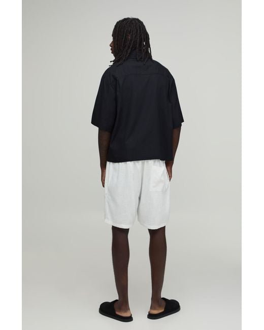 BoohooMAN Blue Oversized Boxy Asymmetric Linen Half Sleeve Shirt for men