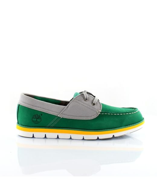 Timberland Green Harborside 2 Eye Leather Lace Up Boat Shoes 6320A Nubuck for men