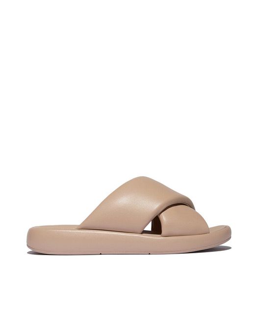 Fitflop Brown Women Iqushion D-luxe Padded Leather Cross Slides, Markdown