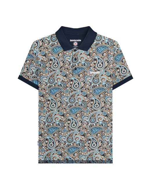 Lambretta Blue Ss25 Paisley Branded Big & Tall Polo Shirt /Smoke) Cotton for men