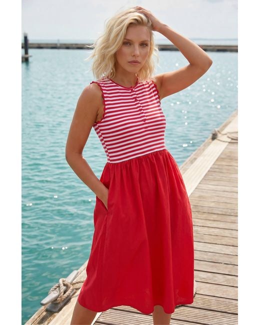 Roman Red Petite Stripe Ribbed Midi Dress