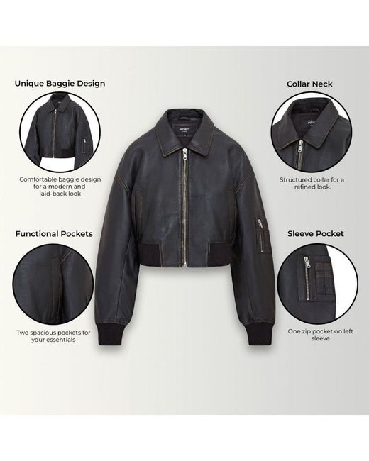 Infinity Leather Black Oversized Ma-1 Bomber Jacket