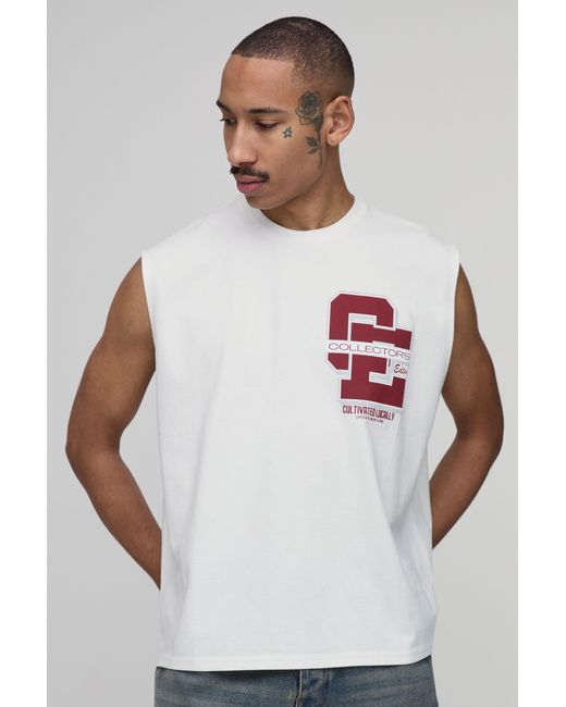 BoohooMAN White Collector's Edtn Printed Oversized Boxy Tank for men