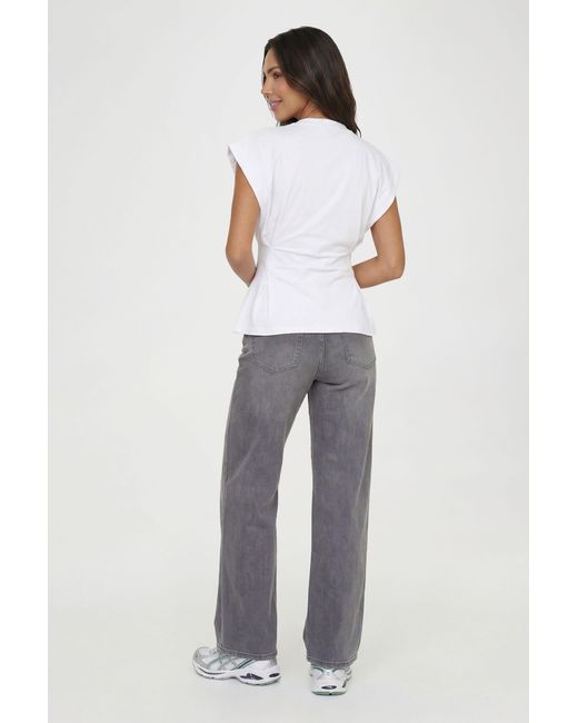 Boohoo White Petite Pleat Waist Peplum T-Shirt