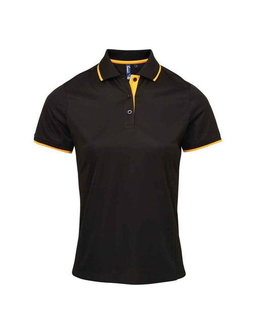 PREMIER Black Ladies Coolchecker Contrast Pique Polo Shirt /Sunflower)