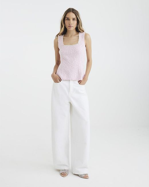 River Island White Vest Boucle Embellished Trim