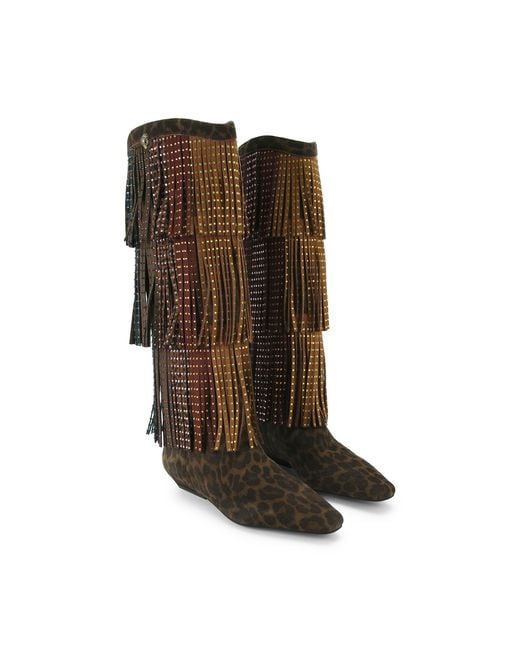 Kurt Geiger Brown Suede Western Fringe Pull On Boots