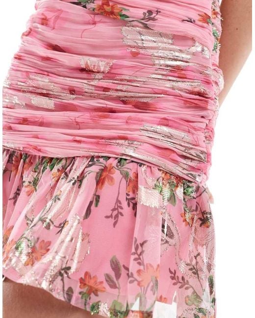 ASOS Pink Metallic One Shoulder Mini Dress