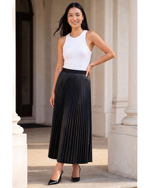 Roman Black Faux Leather Pleated Skirt