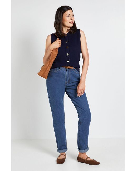 Wallis Blue Button Detail Knitted Vest Top