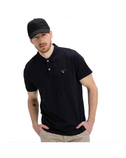Gant Black Short Sleeve Cotton Polo Shirt for men